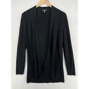 EILEEN FISHER Sweater S Tencel Knit Ribbed Open Front Long Sleeve Black USA